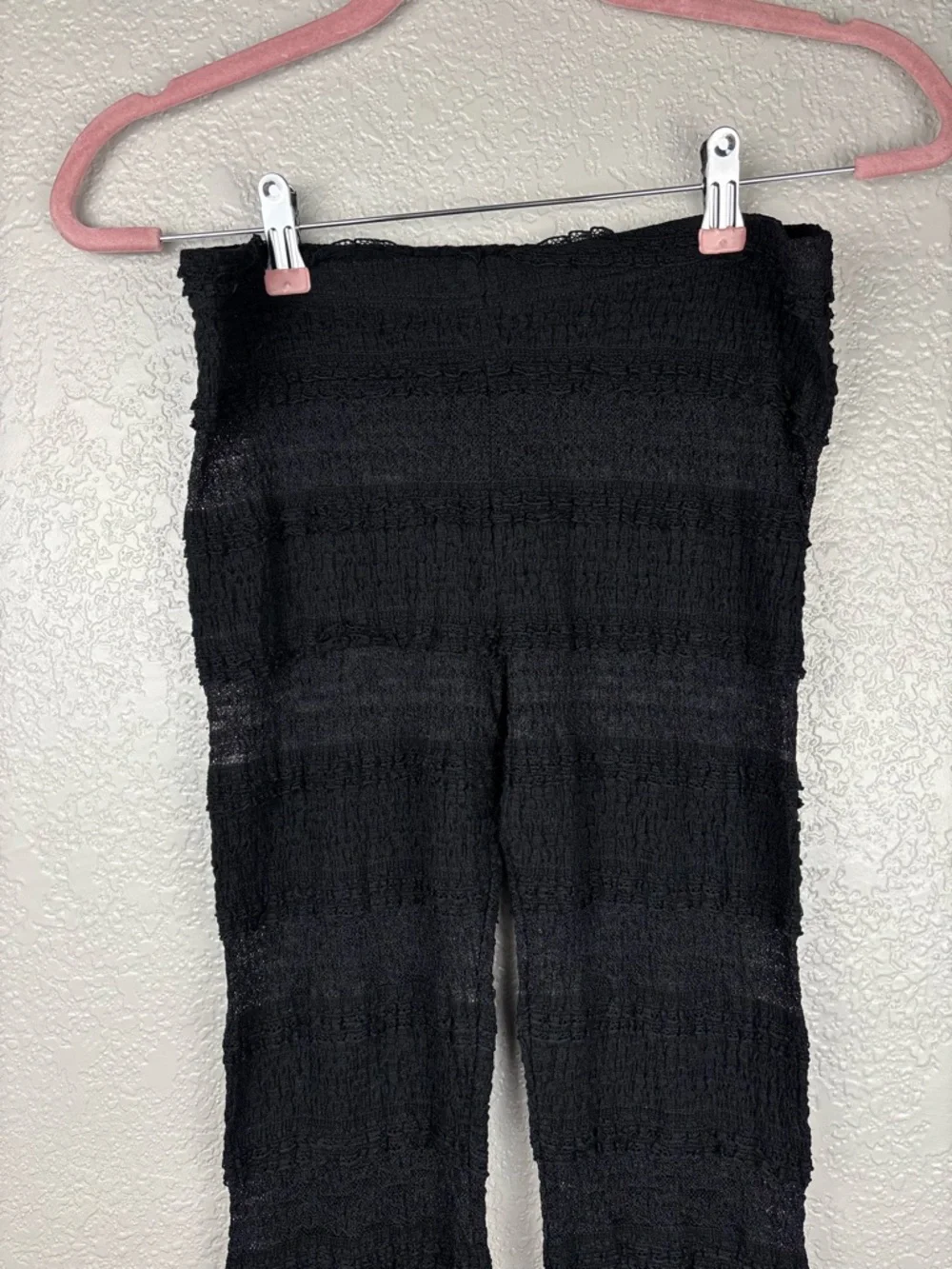 Free People Black Small Tiered Lace Sheer Ruffle Leggings Boho Festival Edgy - Picture 7 of 11